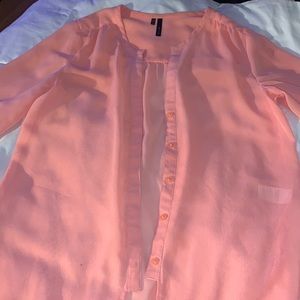 Maurices Peach Flowy Long-Sleeve Button Up Top